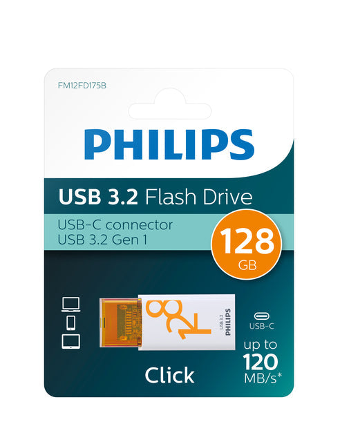 Philips USB 128GB USB-C Click Sunrise Orange