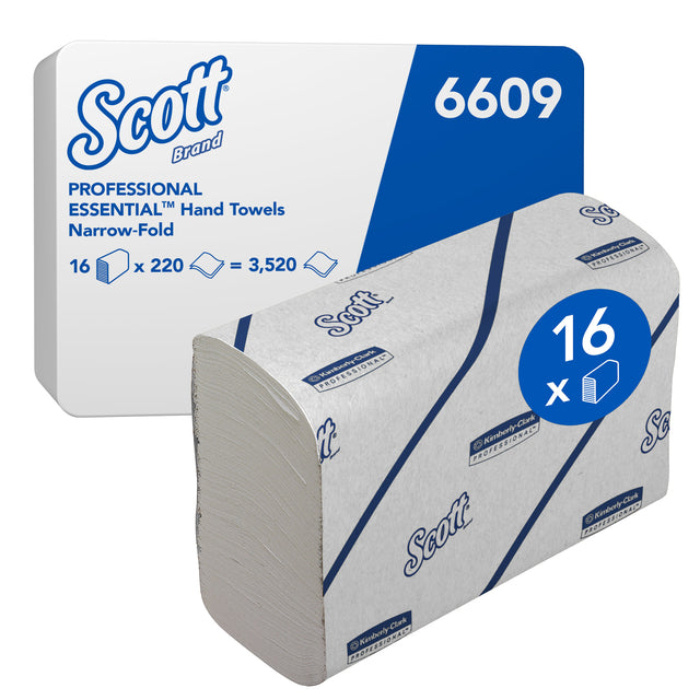 Handdoek Scott 2-laags 212x186mm 16x220st wit 6609