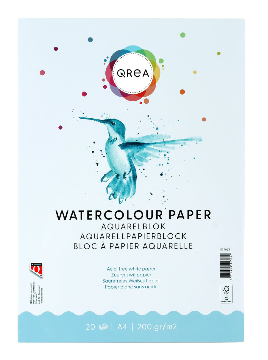 Aquarelblok Qrea A4 20vel 200gr gelijmd