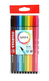 Viltstift STABILO Pen 68/10 Qrea  M 10st ass