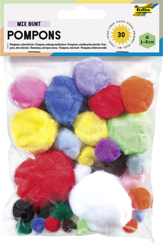 Pompon Folia 30st diverse kleuren en afmetingen