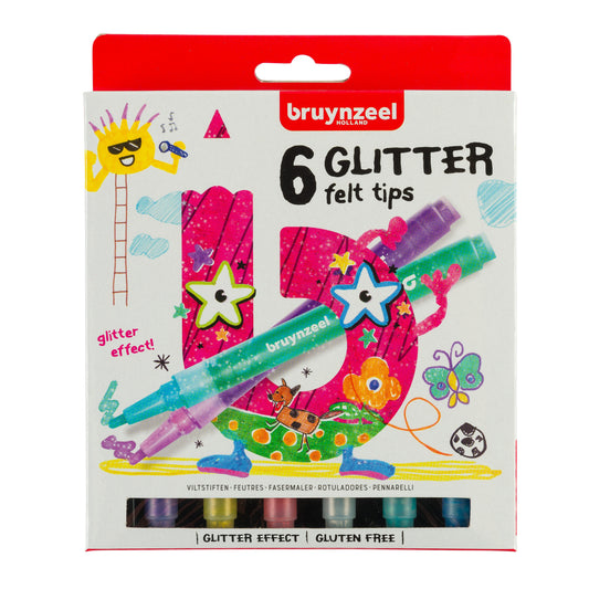Viltstift Bruynzeel Kids Glitter 6 kleuren