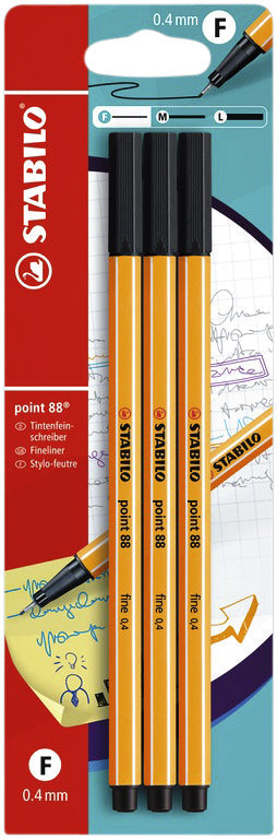 Fineliner STABILO point 88 F zwart 3st