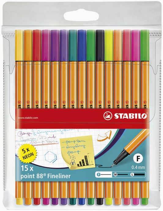 Fineliner STABILO point 88/15 F ass 15st
