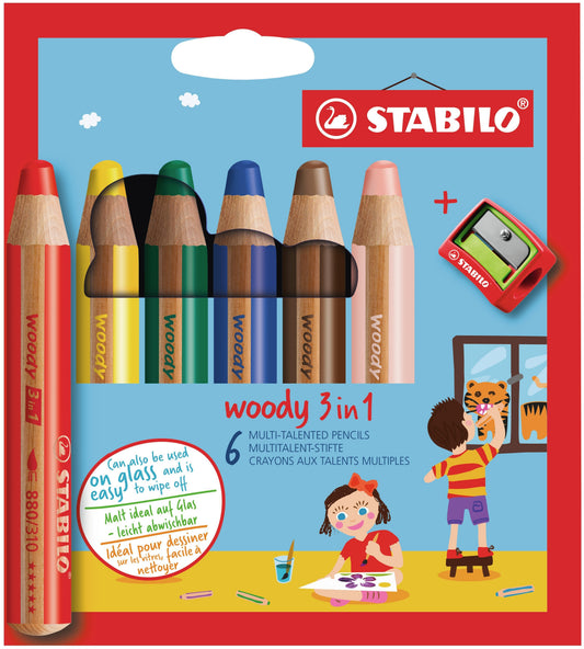 Kleurpotlood STABILO 880 woody 3 in 1 6st assorti