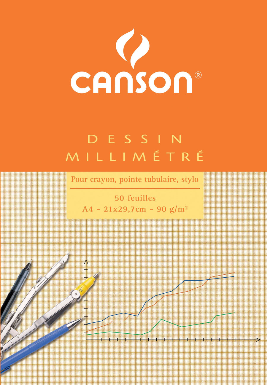 Millimeterpapier Canson bruingeel bedrukt A4 wit