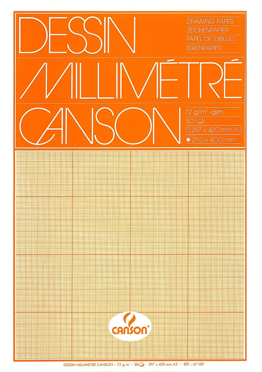Millimeterpapier Canson bruingeel bedrukt A3 wit
