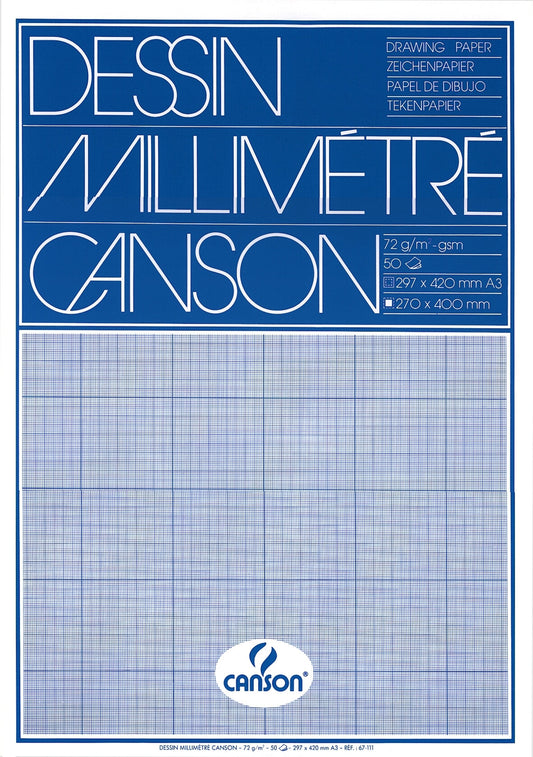 Millimeterpapier Canson lichtblauw bedrukt A3 wit