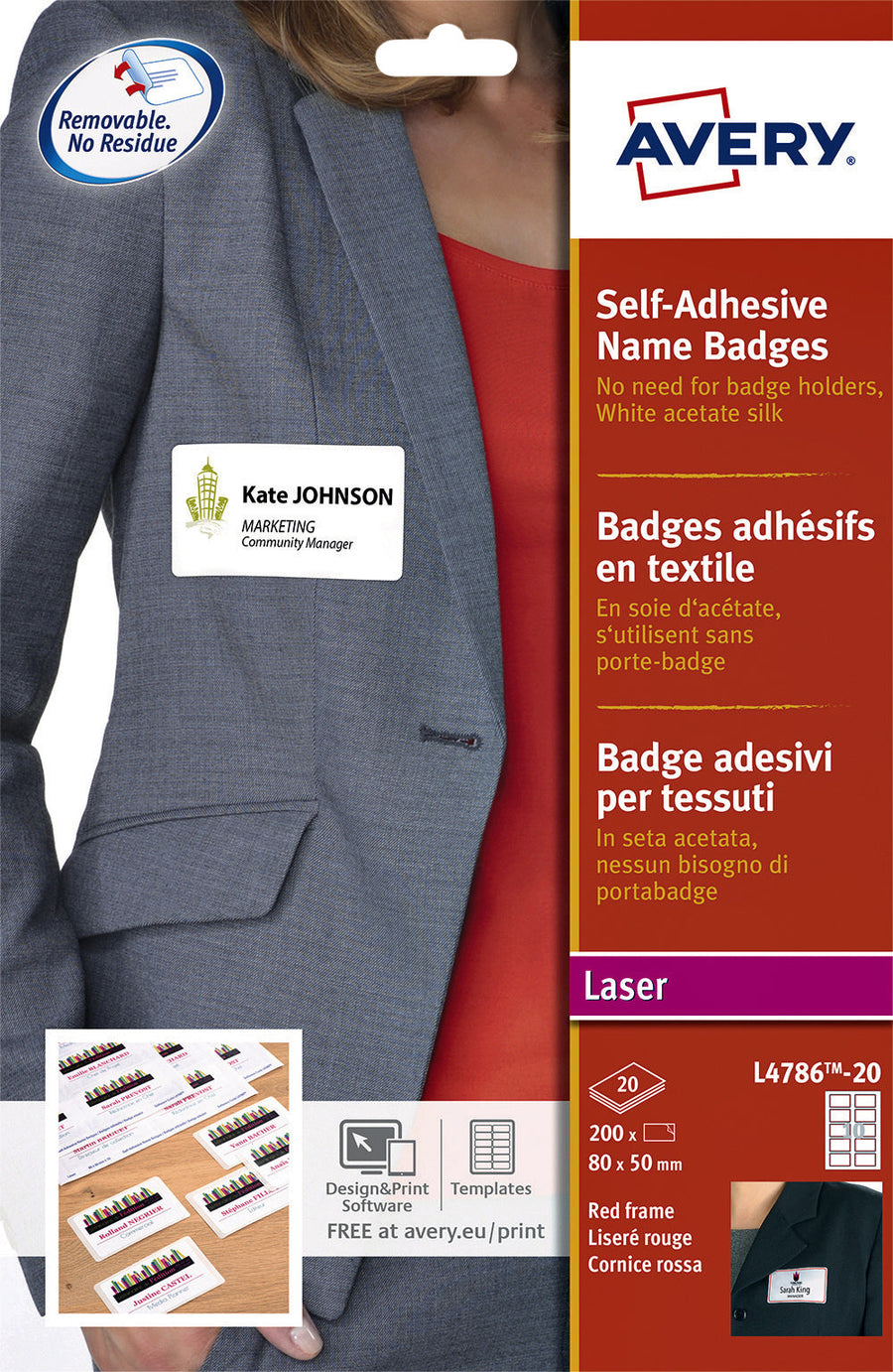Naambadge etiket Avery L4786-20 80x50mm 200st rd