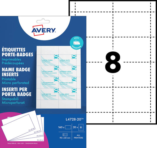 Badgekaart Avery L4728-20 60x90mm perf 20v