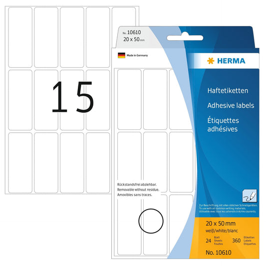 Etiket HERMA 10610 20x50mm verwijderbaar 360stuks