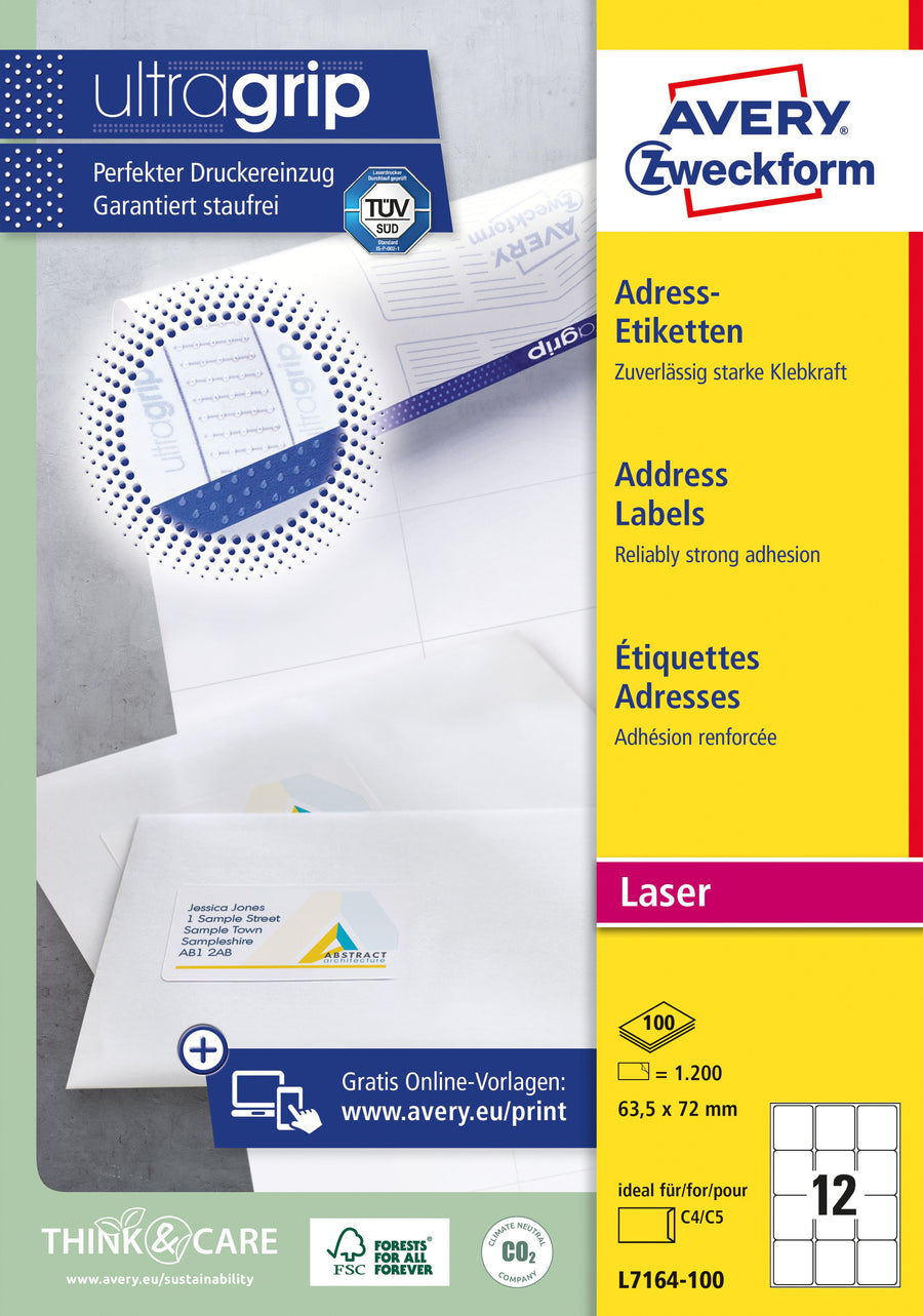 Etiket Avery L7164 63.5x72mm wit 1200stuks