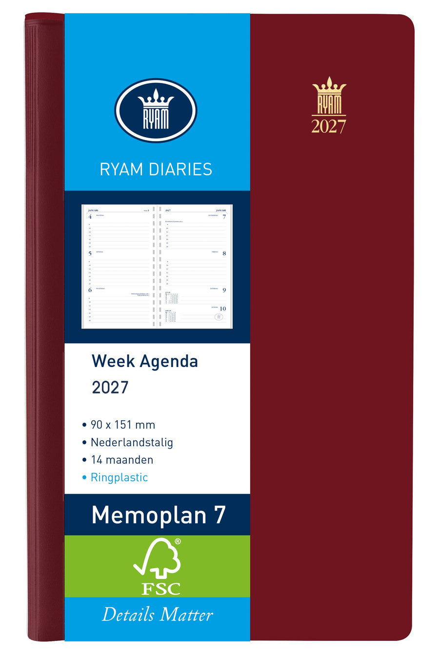 Agenda 2026 Ryam Memoplan 7 Suprema 7d/2p bordeaux