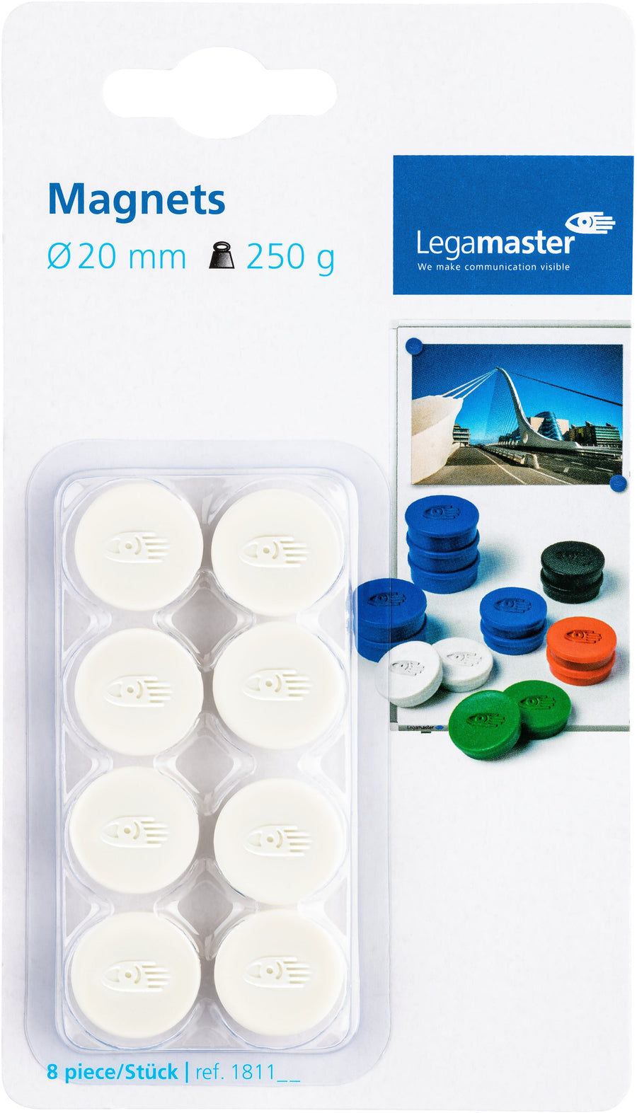 Magneet Legamaster 20mm 250gr wit 8 stuks