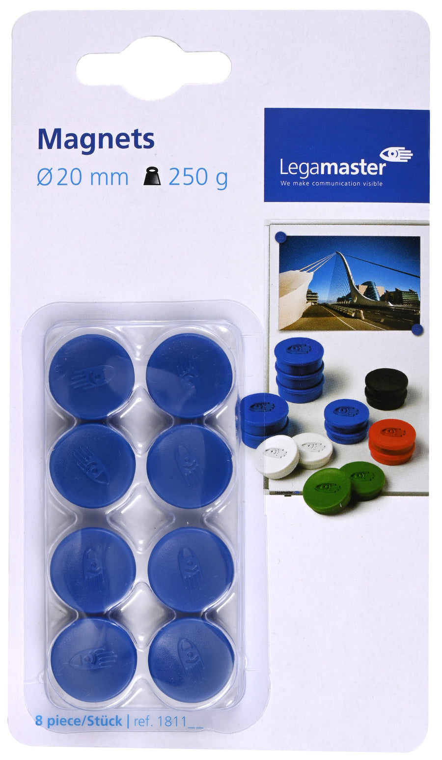 Magneet Legamaster 20mm 250gr blauw 8 stuks