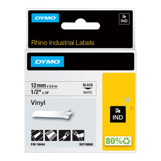 Labeltape Dymo Rhino industrieel vinyl 12mm wit