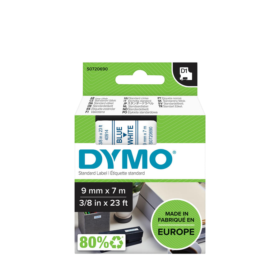 Labeltape Dymo LabelManager D1 polyester 9mm wit