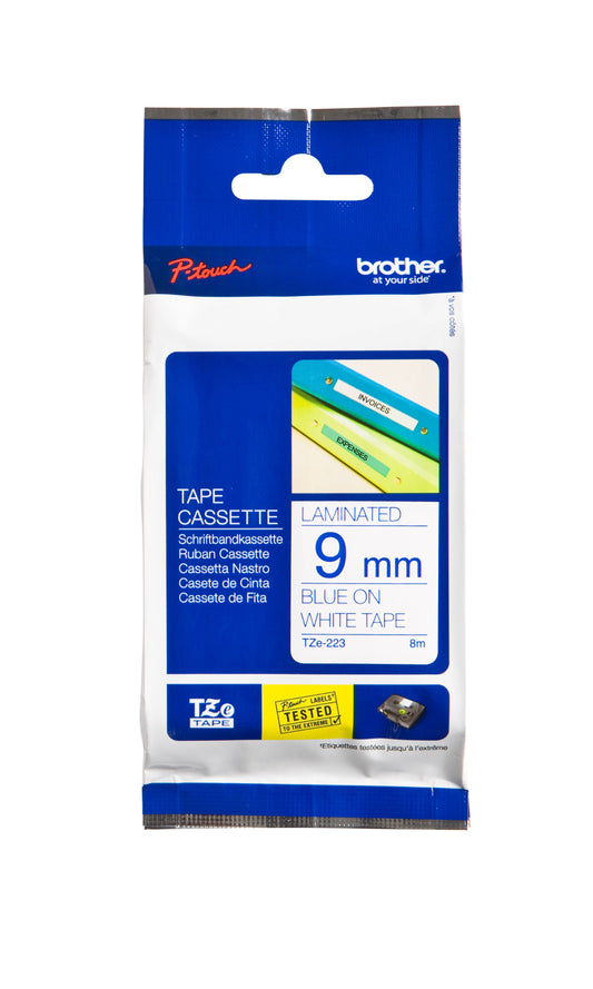 Labeltape Brother Ptouch TZe223 9mm wit