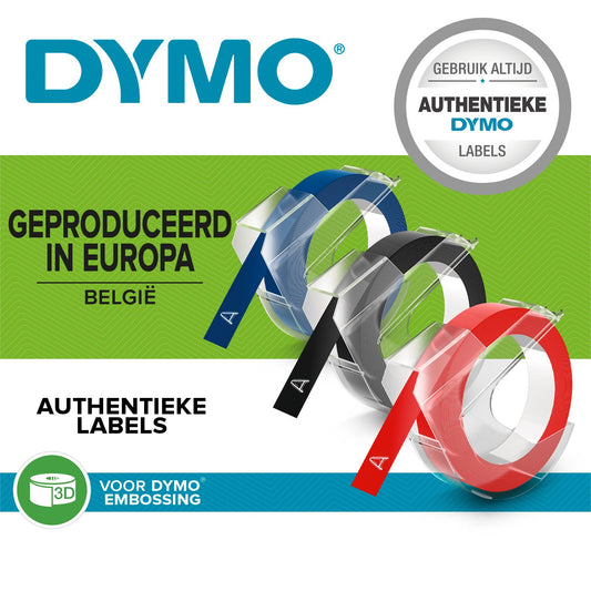 Relieftape Dymo embossing vinyl 9mm 3 stuks
