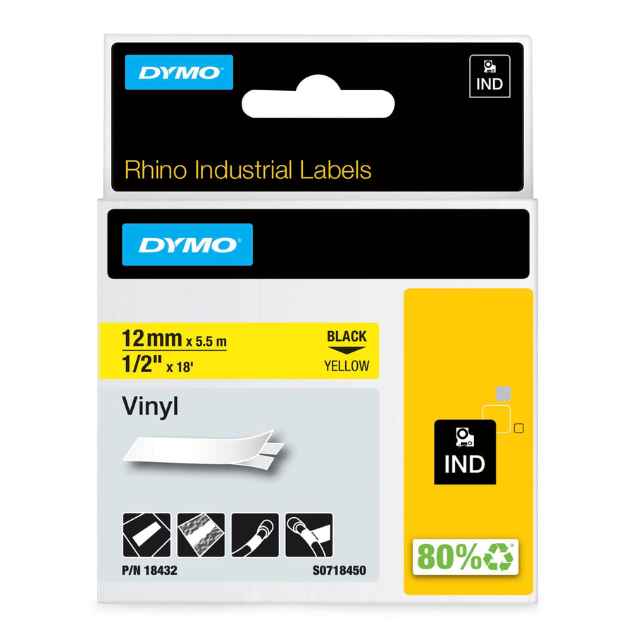 Labeltape Dymo Rhino industrieel vinyl 12mm geel