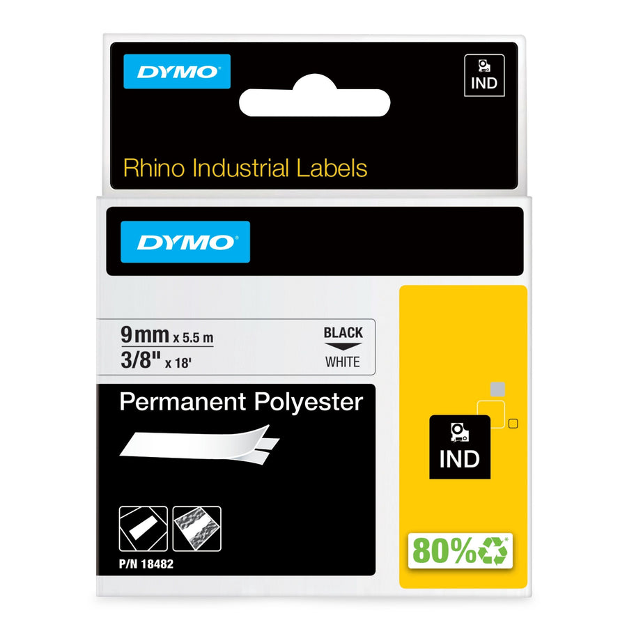 Labeltape Dymo Rhino industrieel polyester 9mm wit