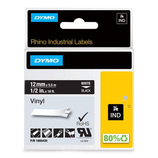 Labeltape Dymo Rhino industrieel vinyl 12mm zwart