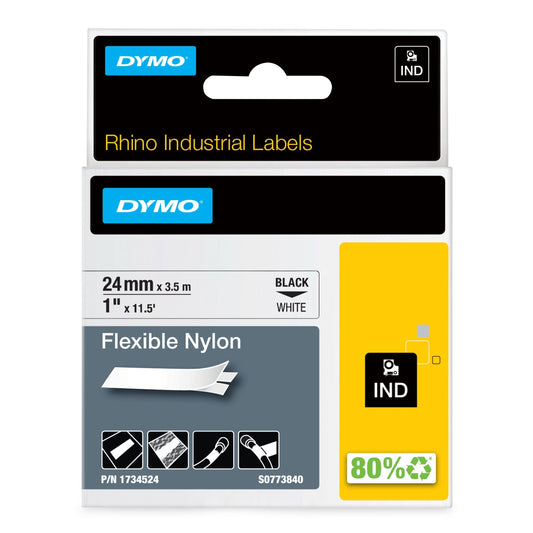 Labeltape Dymo Rhino industrieel nylon 24mm wit
