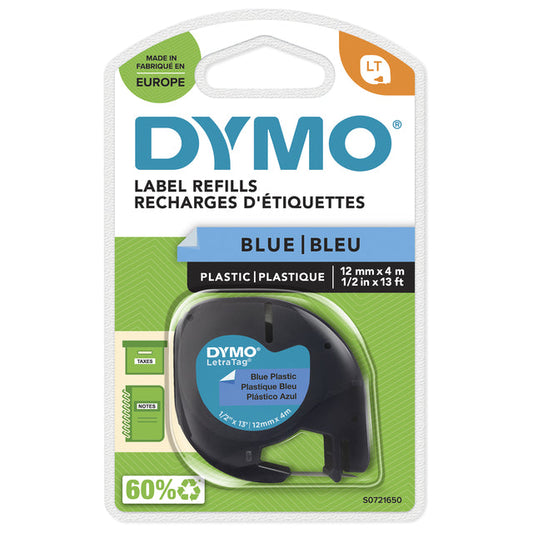 Labeltape Dymo LetraTag plastic 12mm blauw