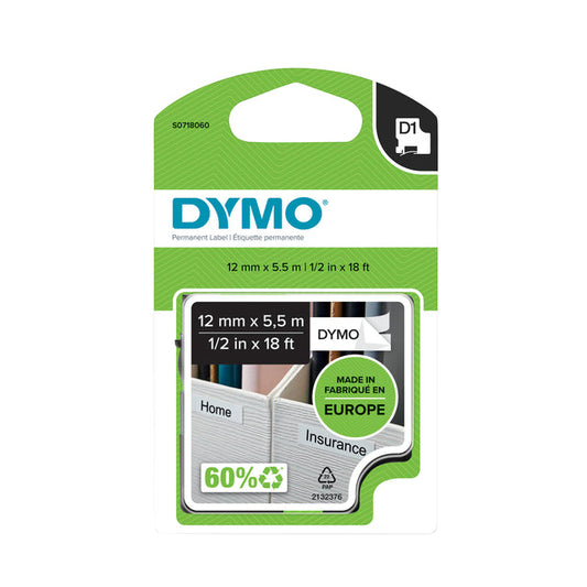 Labeltape Dymo LabelManager D1 polyester 12mm wit