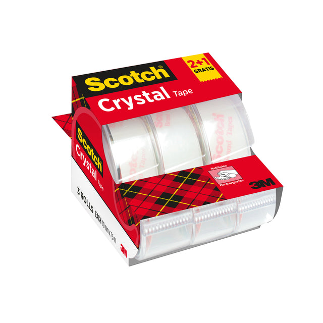 Plakband Scotch Crystal 600 19mmx7.5m tr 2+1 disp