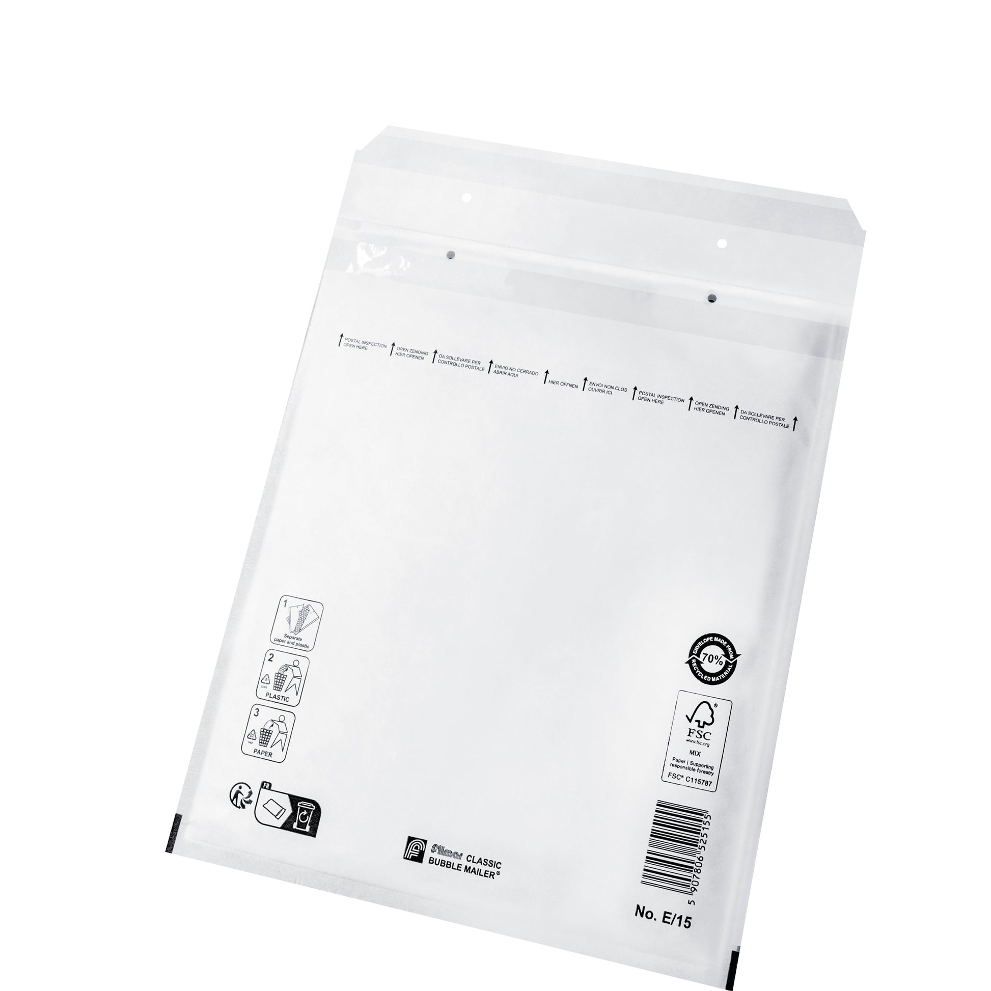 E15 Luchtkussen Enveloppen Wit, 220 x 265 mm Per doos (100 stuks)