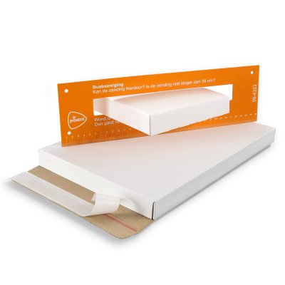 Witte brievenbusdoos 336 x 224 x 24 mm, eenkleurig bedrukt, van enkelgolf karton