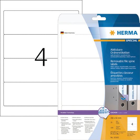 Rugetiket HERMA 10165 breed 61x192mm verwijderb wt
