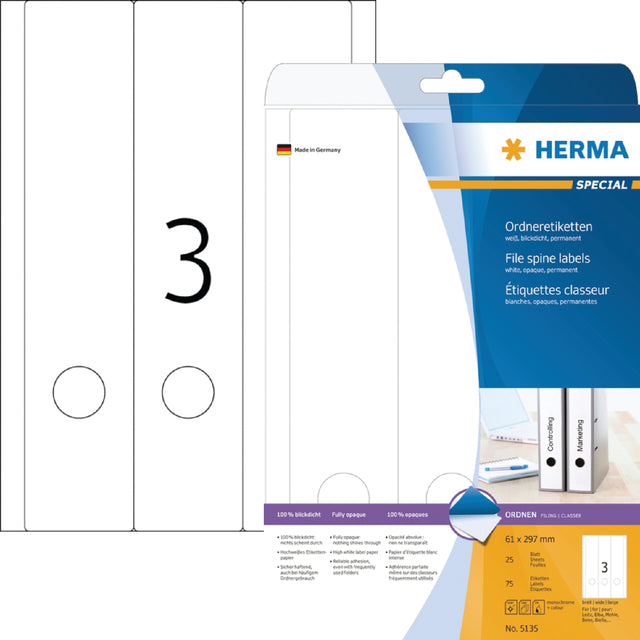 Rugetiket HERMA 5135 breed/ lang 61x297mm zkl wit