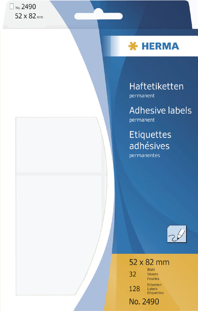 Etiket HERMA 2490 52x82mm wit 128stuks