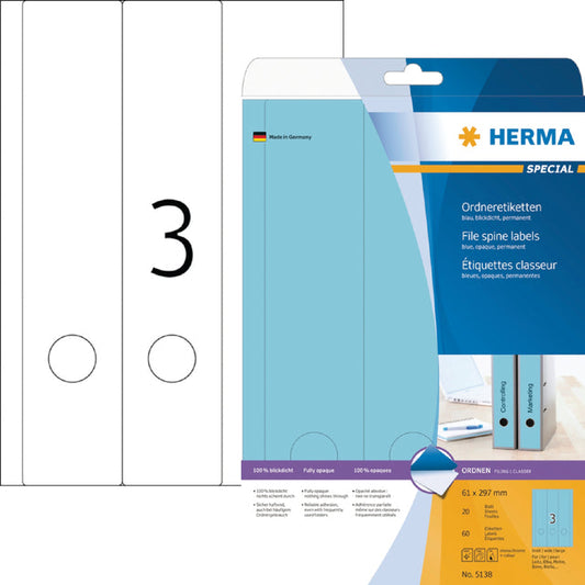 Rugetiket HERMA 5138 breed/lang 61x297mm zkl blauw