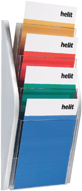 Folderhouder Helit wand 4x A4 zilver