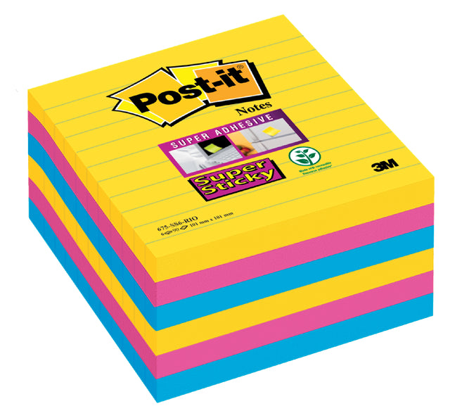 Memoblok Post-it 675 Super Sticky 101x101mm Rio