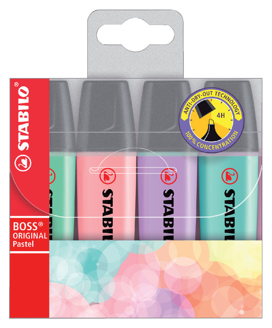 Markeerstift STABILO BOSS 70/4 4st pastel assorti