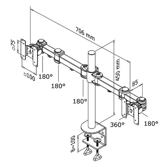 Monitorarm Neomounts D960D 2x 10 27 inch klem zw