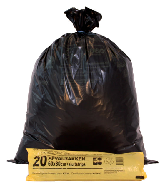 Vuilniszak Komo 60l rol à 20st zwart