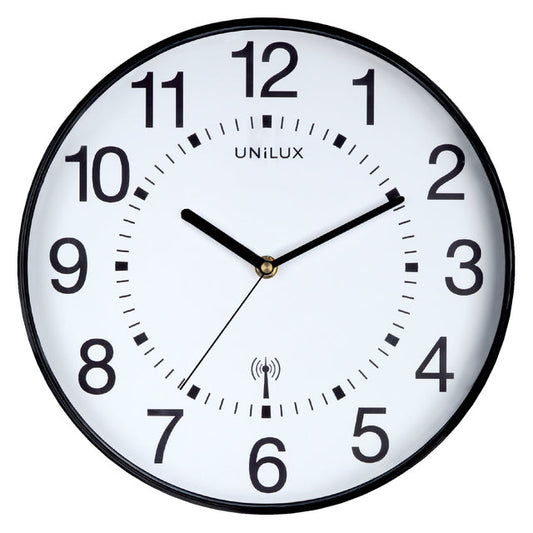 Wandklok Unilux Wave radio dia 30cm zwart/wit