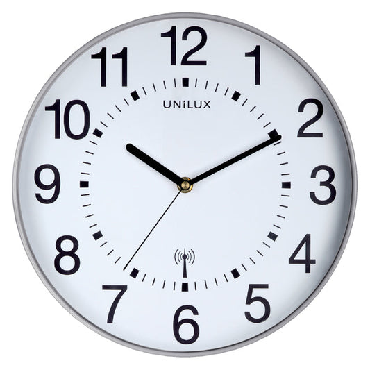 Wandklok Unilux Wave radio dia 30cm zilvergrijs/wt