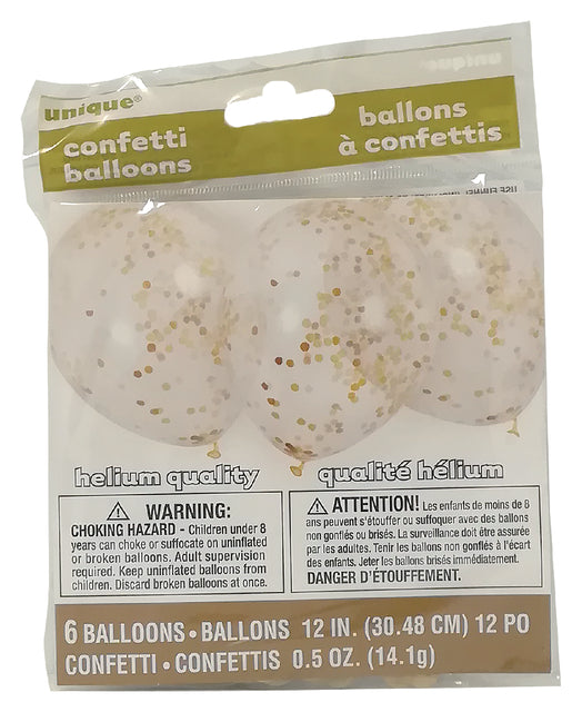 Ballon transparant met goud confetti 6 stuks 30cm