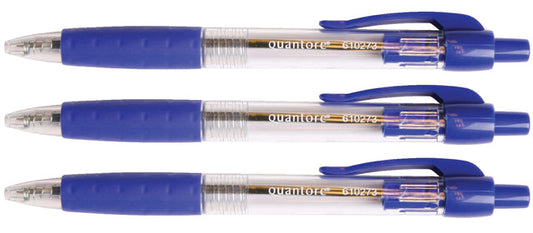 Balpen Quantore rubberen grip drukknop blauw