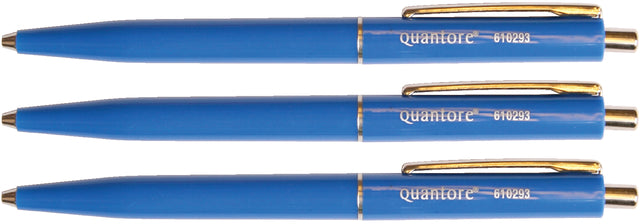 Balpen Quantore drukknop en metalen clip blauw
