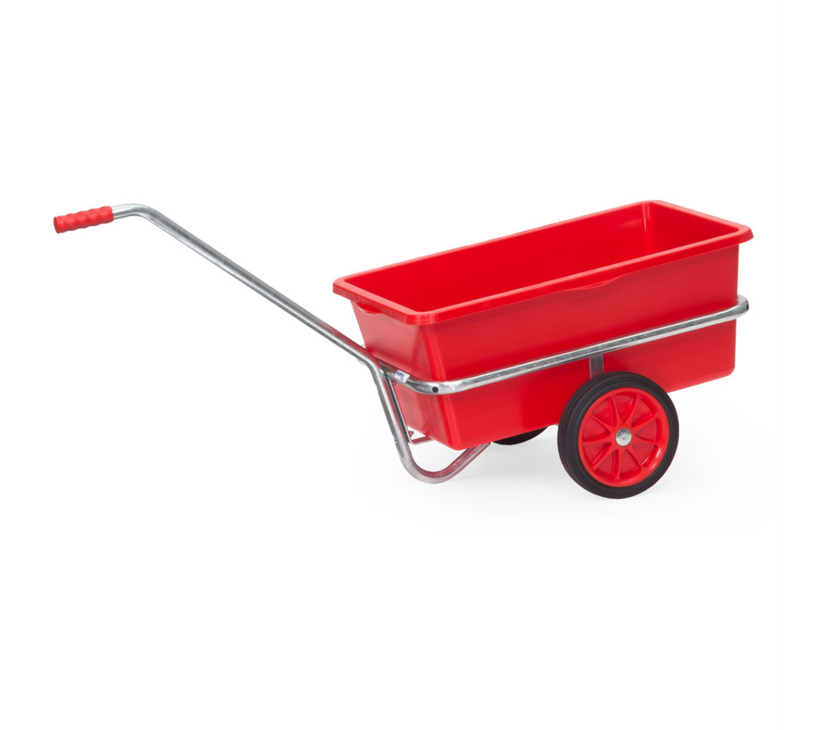 Handtrekwagen 6101V - massief rubber wielen - met rode kunststof bak 90 liter
