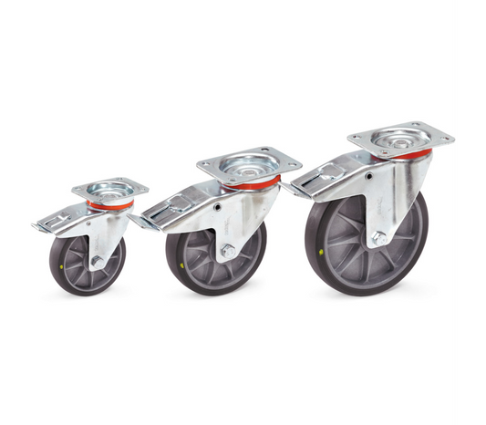 Zwenkwiel met rem 200 x 40 mm - TPE-wielen elektrisch geleidend