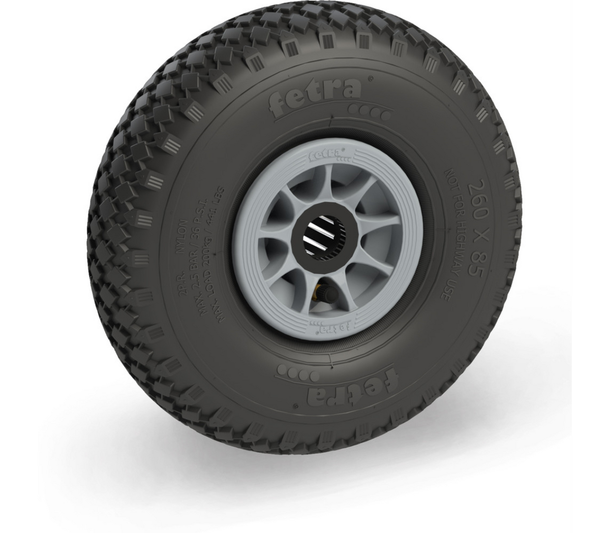 Luchtband 260 x 85 mm - 4 PR blok - Polyamide velg grijs, NL 75, as 25 - DV 250 kg